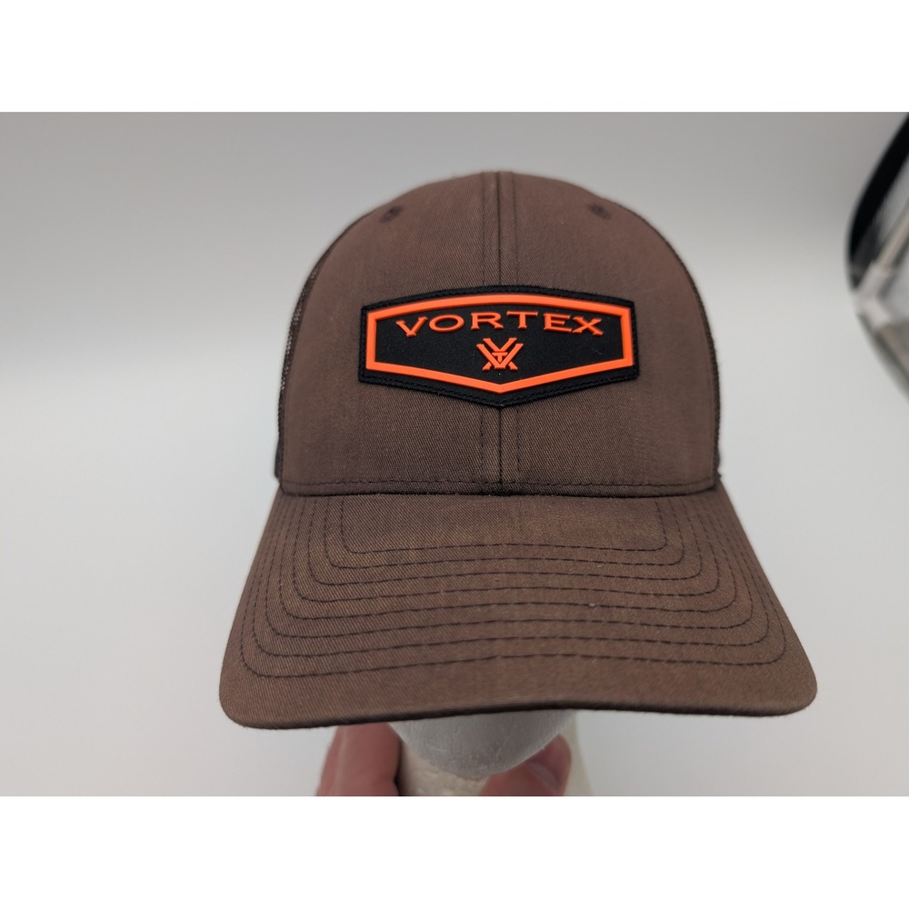 Vortex Optics Brown Trucker Hat Orange Logo Patch Mesh Snapback Cap